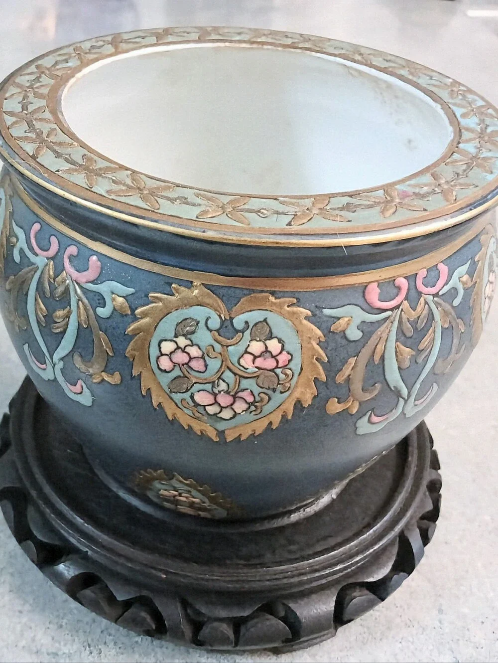 Vintage Blue, Pink & Gold Floral Cloisonne' Vase (5 1/2